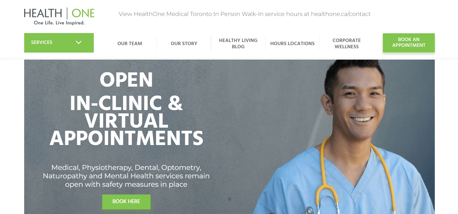 healthone medical toronto homepage screenshot