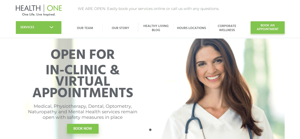 healthone webpage screenshot