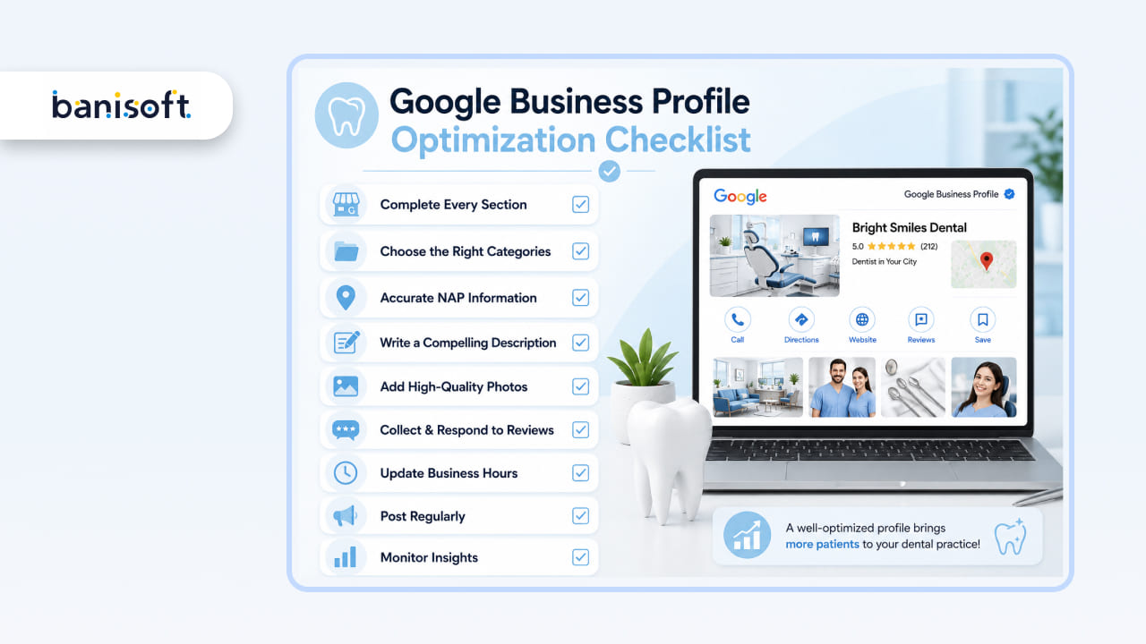 Google Business Profile optimization checklist for dental clinics.